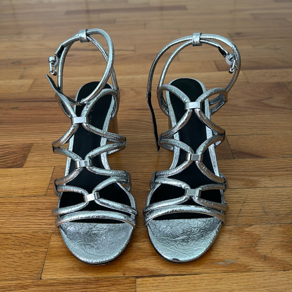 Silver Rebecca Minkoff Sandal heels, size 8